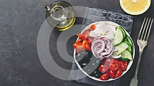 Greek Salad Bowl, copy space, top view