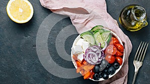 Greek Salad Bowl, copy space, top view