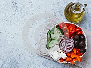 Greek Salad Bowl, copy space, top view