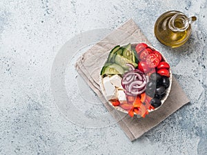 Greek Salad Bowl, copy space, top view