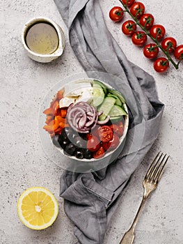 Greek Salad Bowl, copy space, top view