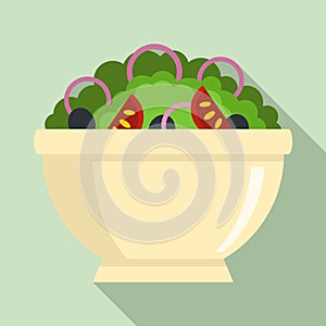 Greek salad bowl icon, flat style