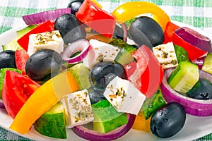 Greek salad, classic recipe, close-up, macro