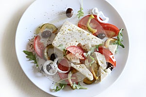 Greek salad with feta cheese and fresh vegetables