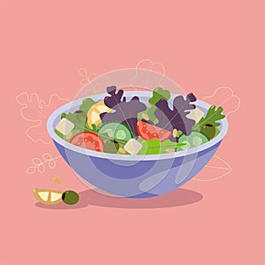Greek salad flat vector illustration