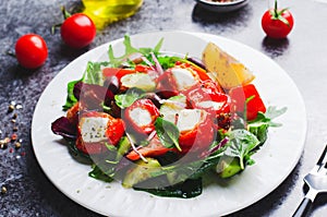 Greek Salad, Fresh Salad with Feta Cheese and Roasted Bell Peppers, Healthy Food
