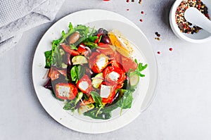 Greek Salad, Fresh Salad with Feta Cheese and Roasted Bell Peppers, Healthy Food