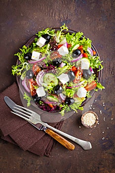 Greek salad with fresh vegetables and feta cheese