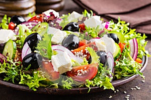 Greek salad with fresh vegetables and feta cheese