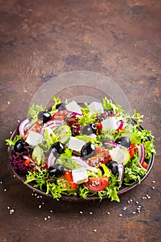 Greek salad with fresh vegetables and feta cheese