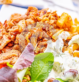 Greek salad with fresh vegetables, feta cheese, tomatoes and olives. Healthy food