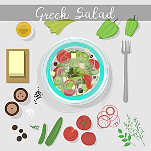 Greek salad with fresh vegetables food ingredient vegetarian olive healthy feta vegetable fresh appetizer vector