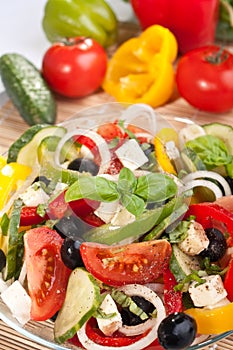 Greek salad with ingredients