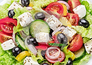 Greek salad ingredients close up. Tasty food background photo
