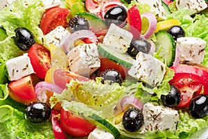 Greek salad ingredients close up. Tasty food background photo