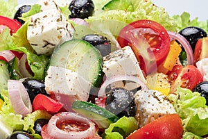 Greek salad ingredients close up. Tasty food background photo