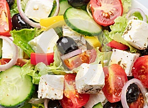 Greek salad ingredients close up. Tasty food background photo