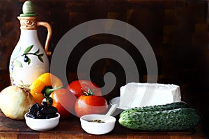 Greek salad ingredients, horiatiki salata photo