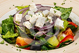 Greek salad on a plate closeup photo
