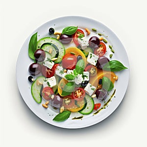 Greek salad on a plate isolate on a white background.