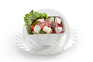 Greek Salad in White Bowl or Horiatiki Salad
