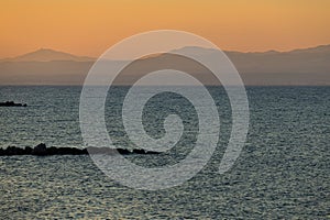 Greek sea and shores at dusk