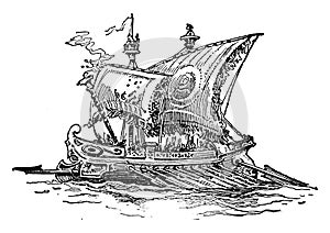 Greek Ship, vintage illustration