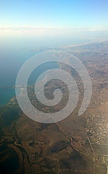 Greek shore view from plane window