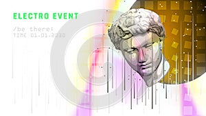 Greek statue head event banner idea with abstract geometrical background