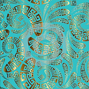 Greek style floral paisley seamless vector pattern.