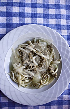 Greek style Spaghetti with Minced Meat and Onions
