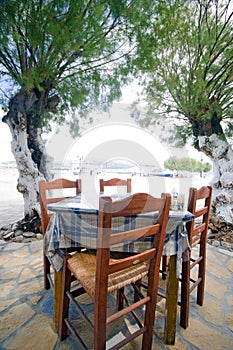 Greek taverna chairs table Antiparos Island photo