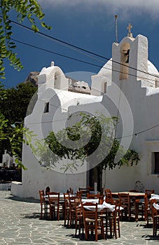 Greek taverna and church and monastery