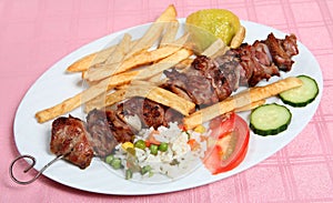 Greek taverna lamb souvlaki kebab photo