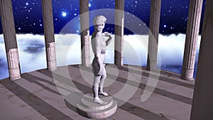 Greek temple in cosmic scene with David