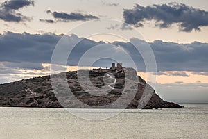 Greek temple of Poseidon at sunrise, Cape Sounio