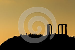 Greek temple of Poseidon at sunset, Cape Sounio