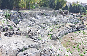 Greek Theatre of Syracuse, ruins of ancient monument, Sicily, Italy