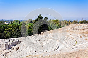 Greek Theatre of Syracuse, ruins of ancient monument, Sicily, Italy