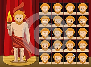 Greek Titans Prometheus Costume Cartoon Emotion faces Vector Illustration