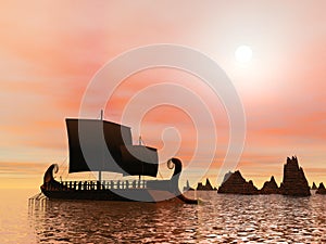 Greek trireme boat - 3D render