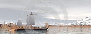 Greek trireme boats - 3D render