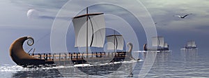 Greek trireme boats - 3D render