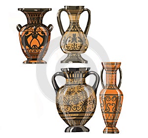 greek vases art culture antiquity classics set isolated on white background