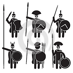 Greek warriors icon set. Spartans, Macedonian phalanx and others. Vector. photo