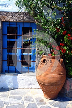 Greek Window with Potted Flowers