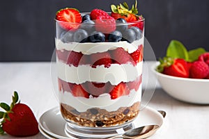 greek yogurt parfait layered with quinoa and berries