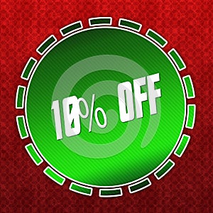 Green 10 PERCENT OFF badge on red pattern background.