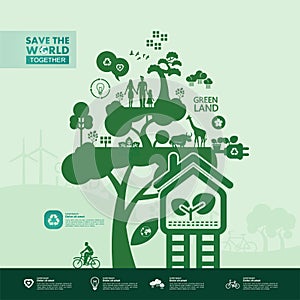 Let`s Save the world together green ecology vector illustration.