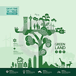 Let`s Save the world together green ecology vector illustration.